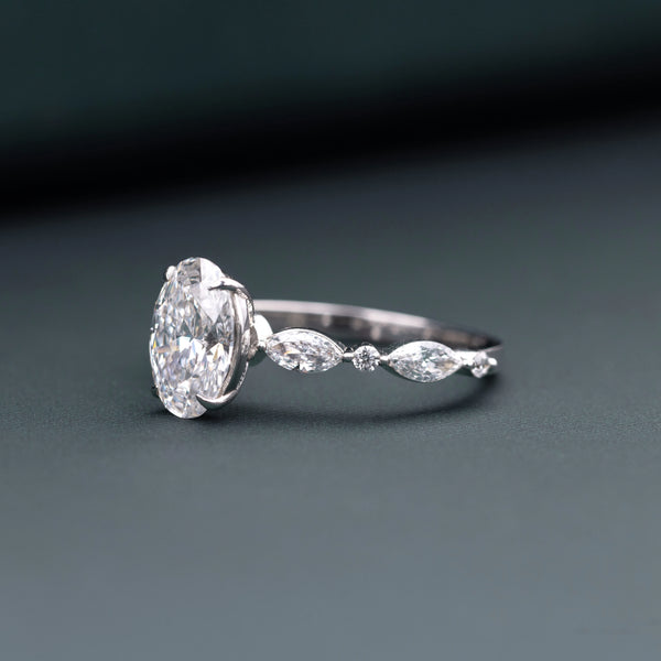 1.60 CT Oval Lab-Grown Diamond Engagement Ring with Marquise Side Diamonds