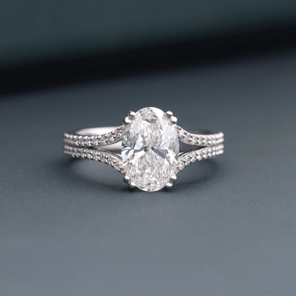 2.57 CT Total Oval Lab-Grown Diamond Engagement Ring with Split Pavé Band