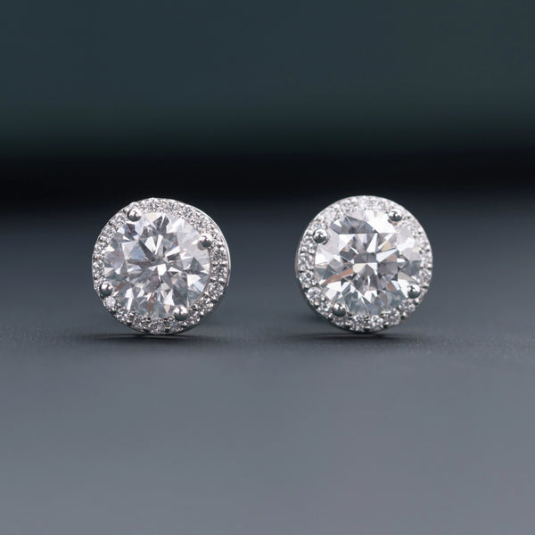 2.47 CTW Round Brilliant Halo CVD Lab-Grown Diamond Stud Earrings