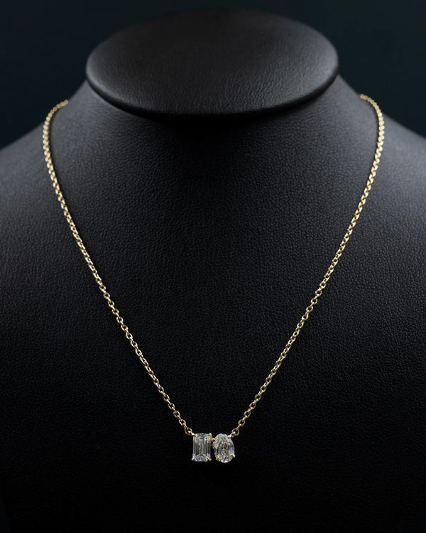 1.08 CTW Emerald & Oval Cut Lab-Grown Diamond Pendant Necklace in Gold