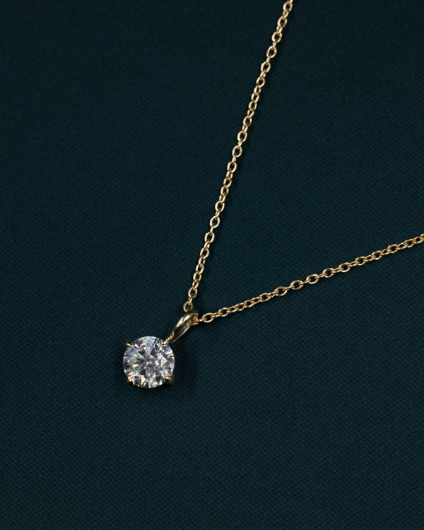 1.1 CTW Round Brilliant Solitaire Lab-Grown Diamond Pendant Necklace in Gold
