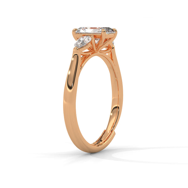 1.50 CT Emerald Cut Lab-Grown Diamond Three-Stone Ring with Pear Side Stones