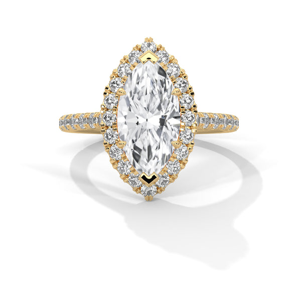 2.72 CT Marquise Cut Lab-Grown Diamond Halo Ring with Pavé Band