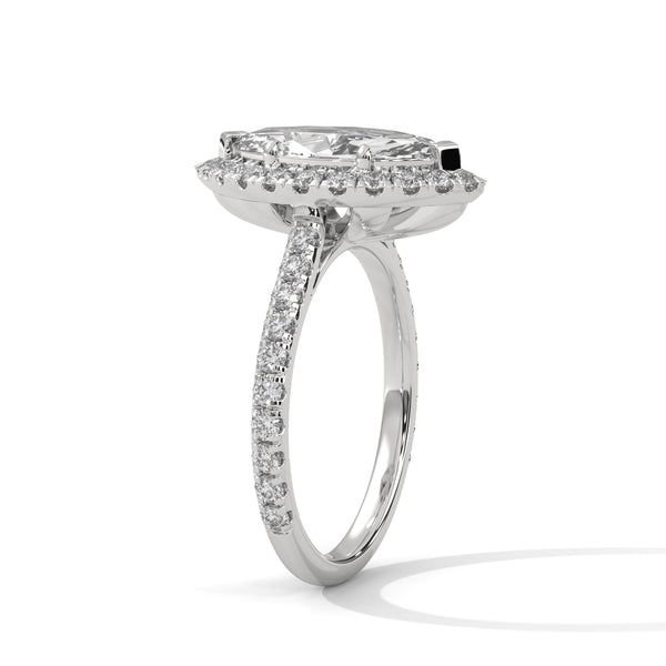 2.72 CT Marquise Cut Lab-Grown Diamond Halo Ring with Pavé Band