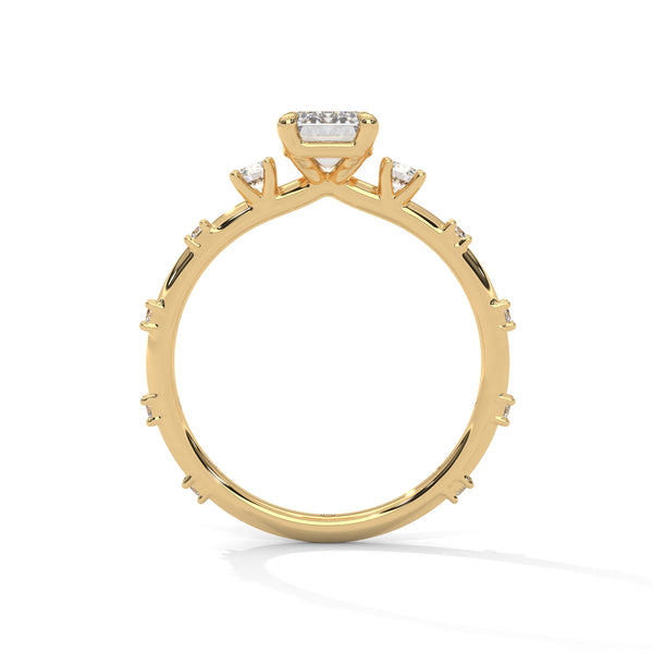 1.25 CT Emerald Cut Lab-Grown Diamond Ring with Round Side Accents