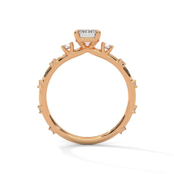 1.25 CT Emerald Cut Lab-Grown Diamond Ring with Round Side Accents
