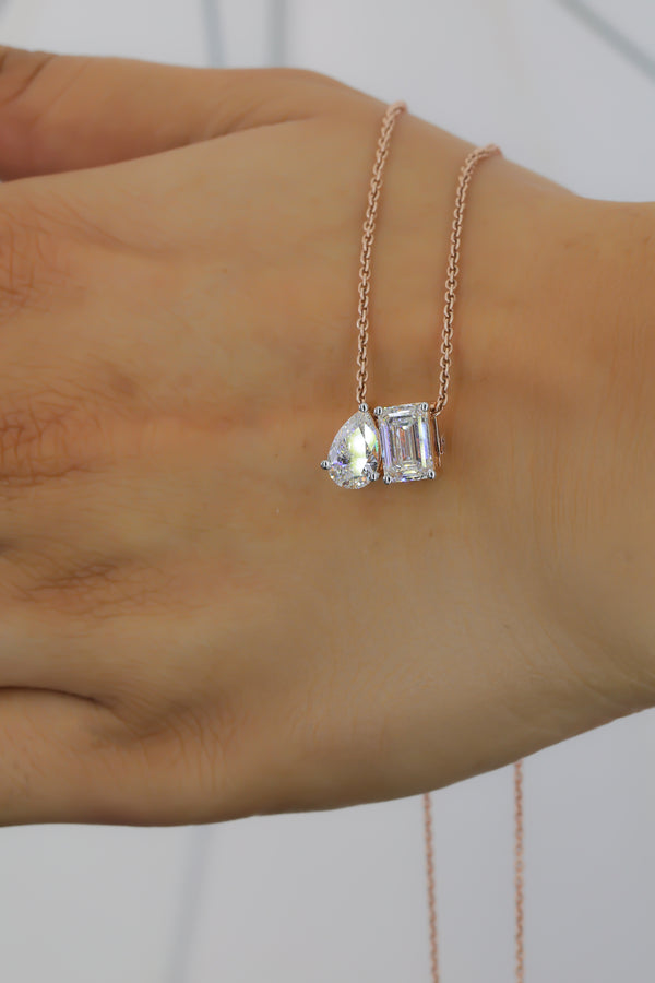 2.61 CT Pear & Emerald Cut Lab-Grown Diamond Dual Pendant in Gold