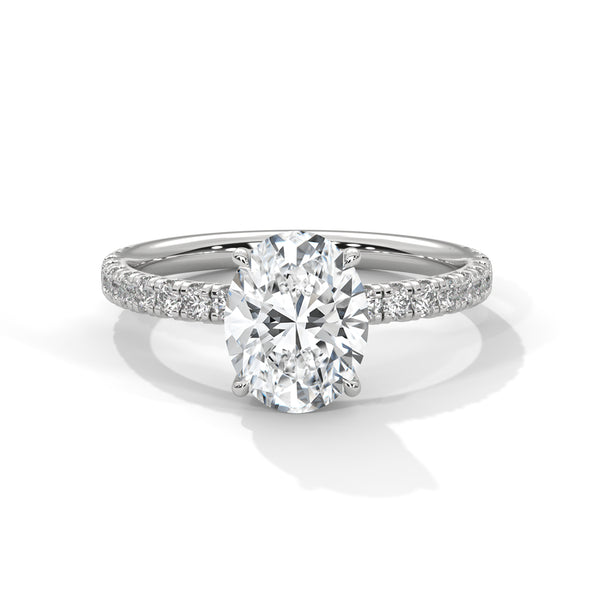 2.46 CT Oval Cut Lab-Grown Diamond Halo Engagement Ring with Pavé Band