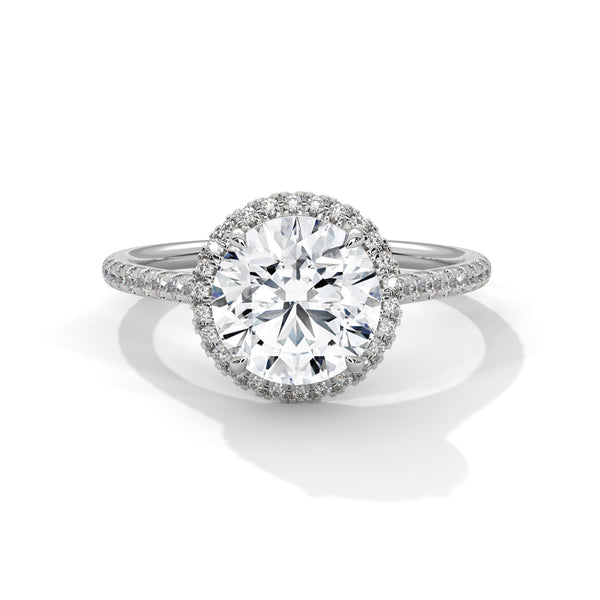 2.34 CT Total Round Lab-Grown Diamond Halo Engagement Ring with Pave Band