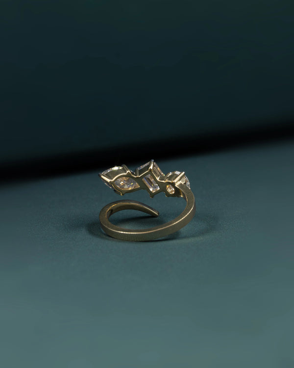 2.47 CTW Emerald & Pear Cut CVD Lab-Grown Diamond Three-Stone Bypass Ring