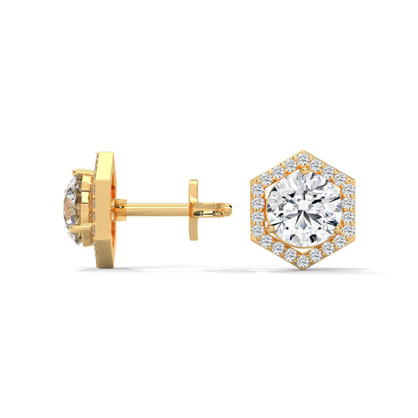 2.02 CT Round Halo Hexagon CVD Lab-Grown Diamond Earrings