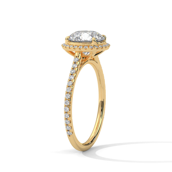 2.34 CT Total Round Lab-Grown Diamond Halo Engagement Ring with Pave Band