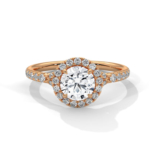 1.44 CT Round Cut Lab-Grown Diamond Halo Engagement Ring with Pavé Band