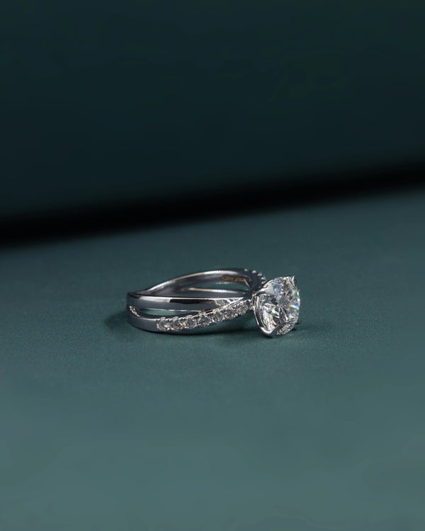 2.39 CT Round Cut Pave Solitaire CVD Lab-Grown Diamond Engagement Ring