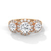 2.53 CT Round Cut Lab-Grown Diamond Three Stone Halo Ring with Pavé Accents