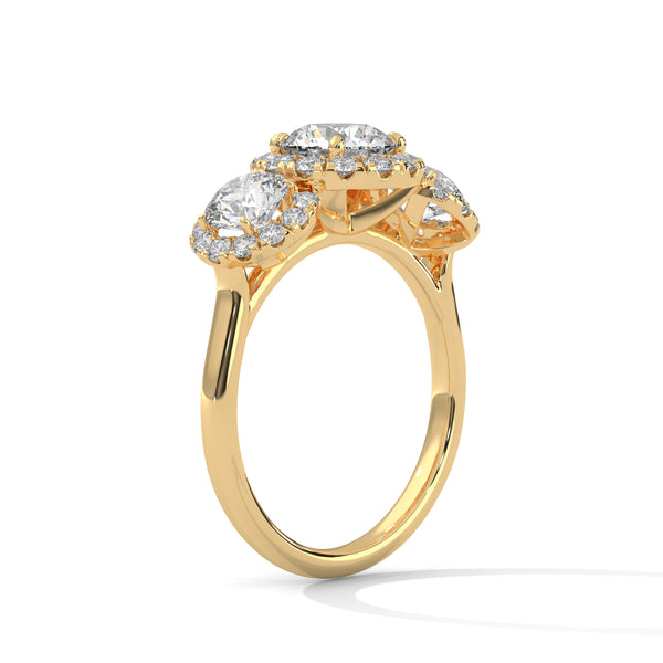 2.53 CT Round Cut Lab-Grown Diamond Three Stone Halo Ring with Pavé Accents