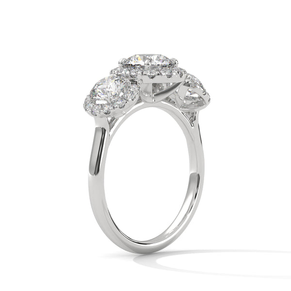 2.53 CT Round Cut Lab-Grown Diamond Three Stone Halo Ring with Pavé Accents