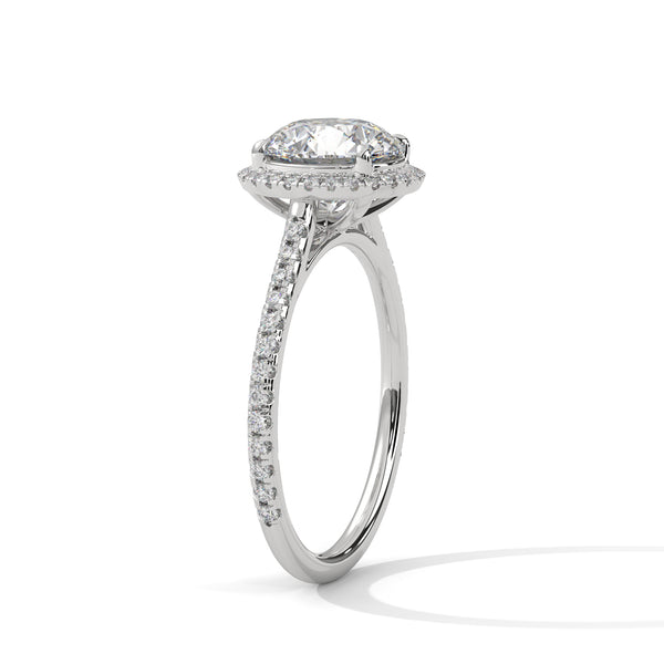 2.34 CT Total Round Lab-Grown Diamond Halo Engagement Ring with Pave Band