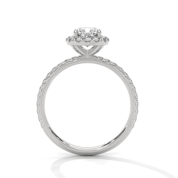 1.41 CT Cushion Cut Lab-Grown Diamond Halo Ring with Pavé Band