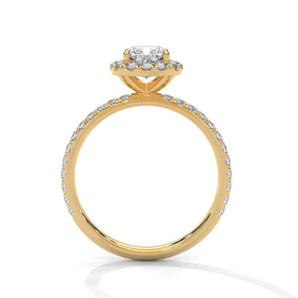 1.41 CT Cushion Cut Lab-Grown Diamond Halo Ring with Pavé Band