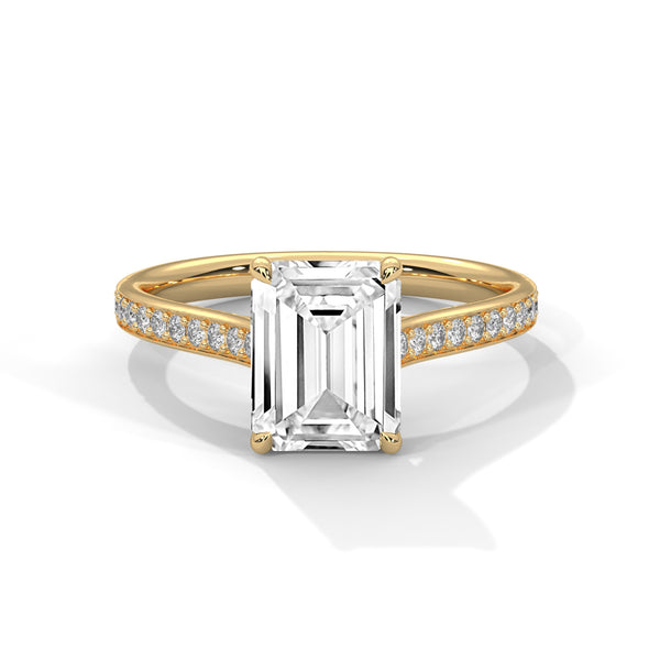 2.24 CT Emerald Cut Lab-Grown Diamond Solitaire Ring with Pavé Band