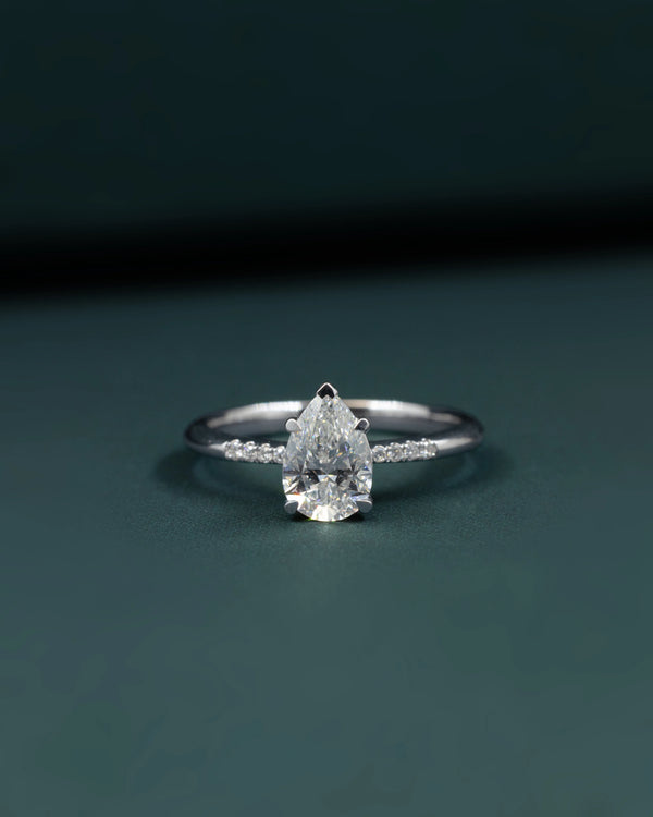 1.09 CTW Pear Cut CVD Lab-Grown Diamond Pavé Solitaire Ring