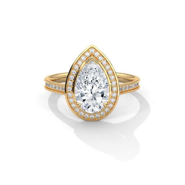 2.34 CT Total Pear Cut Lab-Grown Diamond Halo Ring with Pave Band