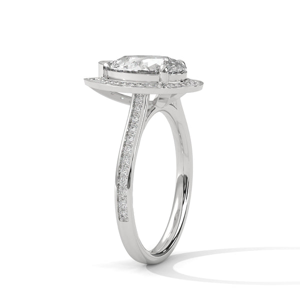 2.34 CT Total Pear Cut Lab-Grown Diamond Halo Ring with Pave Band