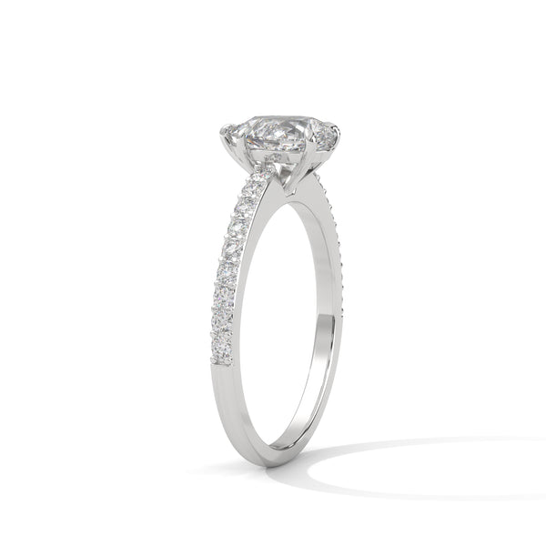 1.50 CT Pear & Round Lab-Grown Diamond Solitaire Ring with Pavé Band
