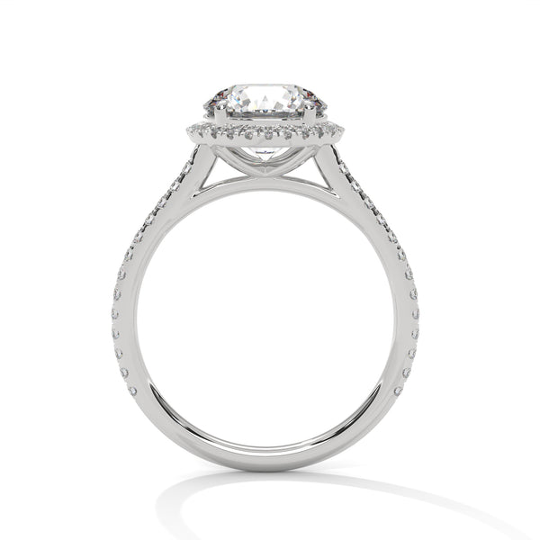 2.34 CT Total Round Lab-Grown Diamond Halo Engagement Ring with Pave Band