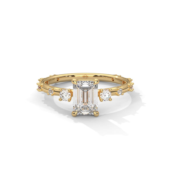 1.25 CT Emerald Cut Lab-Grown Diamond Ring with Round Side Accents