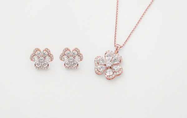 8.90 CT Round & Pear Lab-Grown Diamond Floral Pendant & Earring Set