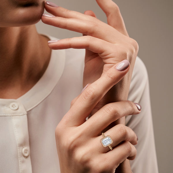 1.90 CT Emerald Cut Lab-Grown Diamond Halo Engagement Ring