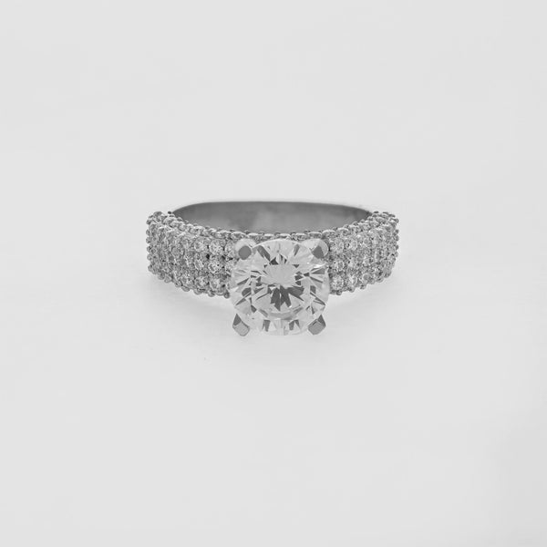 2.50 CT Total Round Lab-Grown Diamond Pavé Engagement Ring with Wide Band