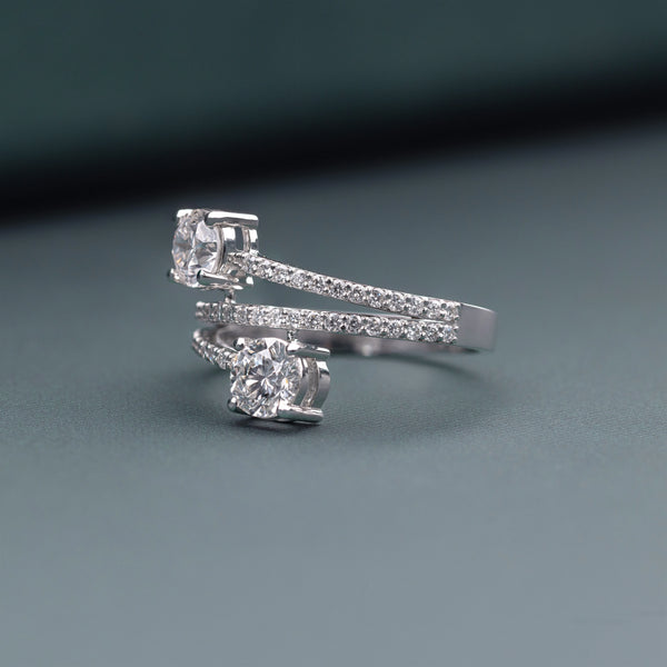 1.32 CT Total Round Lab-Grown Diamond Open Wrap Ring with Pavé Band