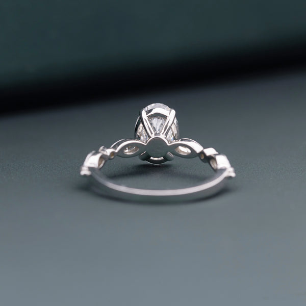 1.60 CT Oval Lab-Grown Diamond Engagement Ring with Marquise Side Diamonds