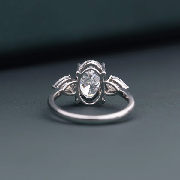 2.20 CT Oval Lab-Grown Diamond Engagement Ring with Pear Side Diamonds