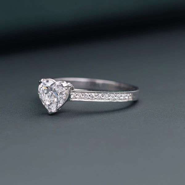 1.14 CT Total Heart Lab-Grown Diamond Engagement Ring with Pavé Band