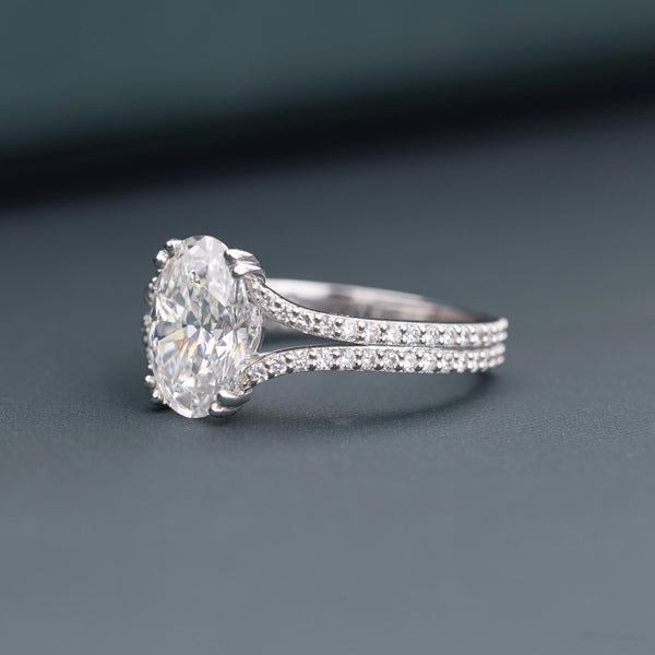 2.57 CT Total Oval Lab-Grown Diamond Engagement Ring with Split Pavé Band