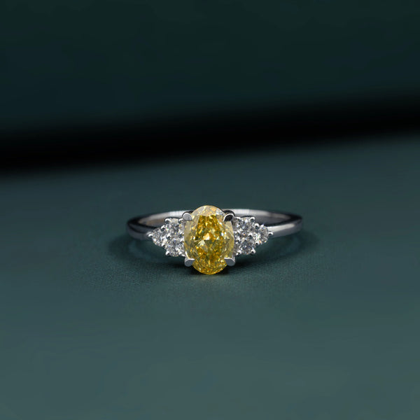 1.31 CTW Fancy Yellow Pear Cut Lab-Grown Diamond Three-Stone Ring