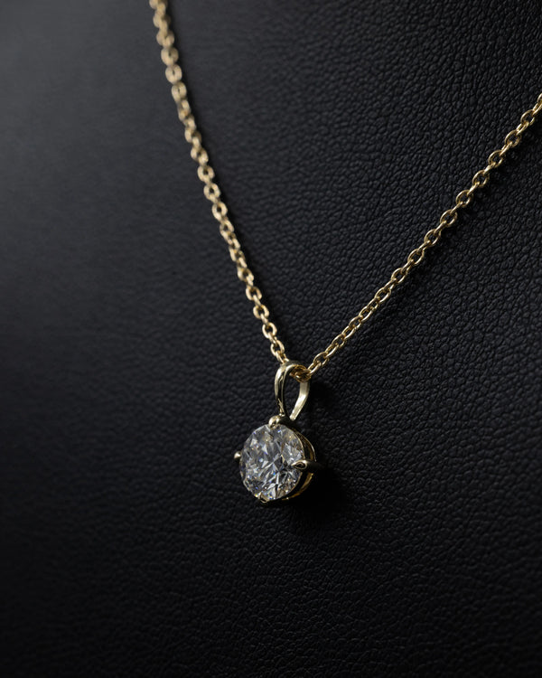 1.1 CTW Round Brilliant Solitaire Lab-Grown Diamond Pendant Necklace in Gold