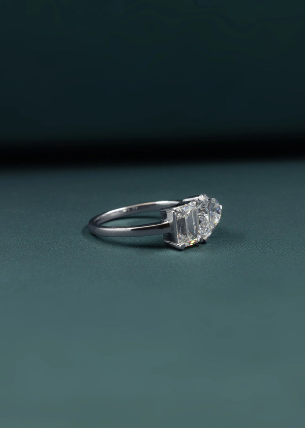 2.66 CTW Pear & Emerald Cut Lab-Grown Diamond Two-Stone Ring in Gold