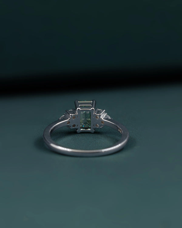 1.28 CTW Emerald & Pear Cut CVD Lab-Grown Diamond Three Stone Ring