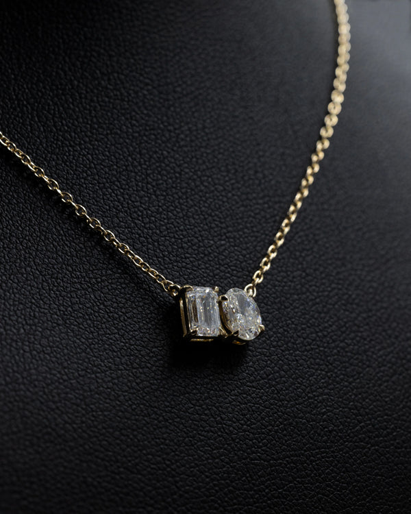 1.08 CTW Emerald & Oval Cut Lab-Grown Diamond Pendant Necklace in Gold
