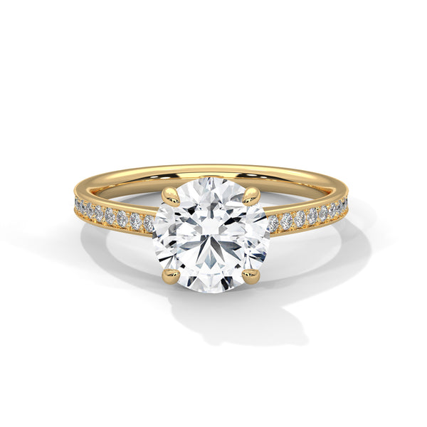 2.21 CT Total Round Lab-Grown Diamond Solitaire Ring with Pave Band