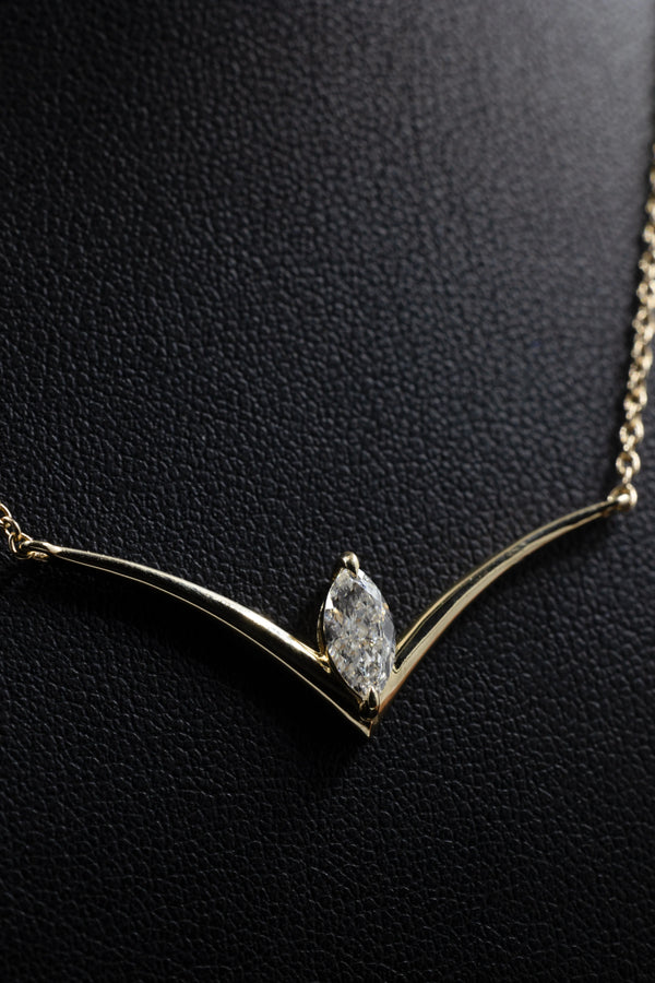 0.51 CTW Marquise Cut Lab-Grown Diamond V-Shape Necklace in Gold