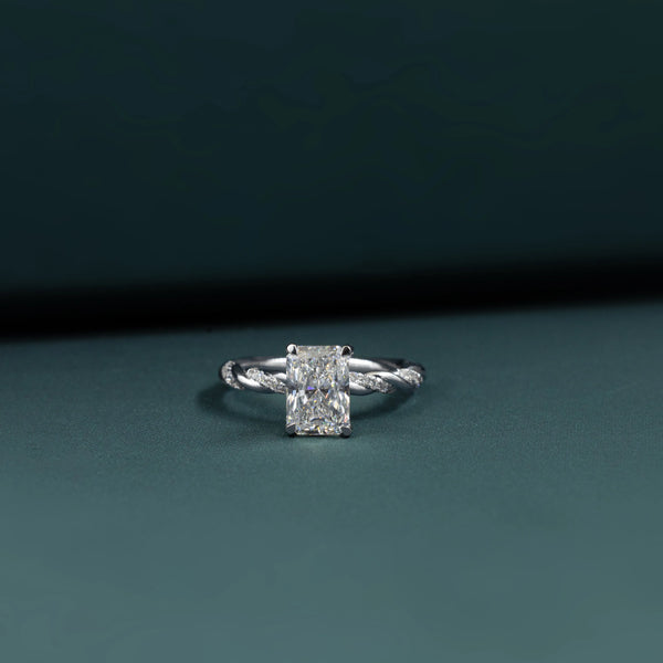 2.16 CTW Emerald Cut Lab-Grown Diamond Twisted Pave Solitaire Ring