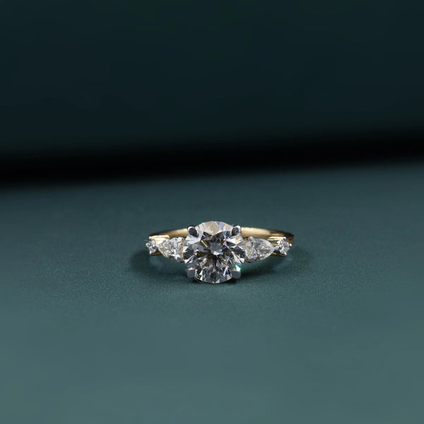 2.54 CTW Pear & Emerald Cut CVD Lab-Grown Diamond Three Stone Engagement Ring