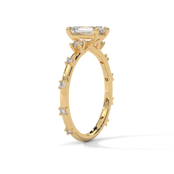 1.25 CT Emerald Cut Lab-Grown Diamond Ring with Round Side Accents