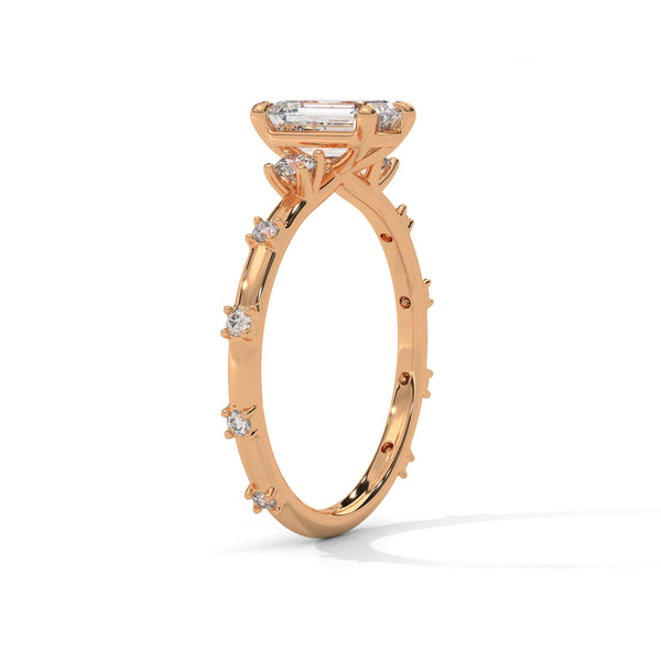 1.25 CT Emerald Cut Lab-Grown Diamond Ring with Round Side Accents